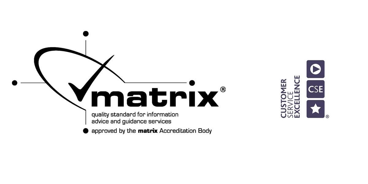 Customer Service Excellence logo and Matrix quality standard for information and guidance services logo