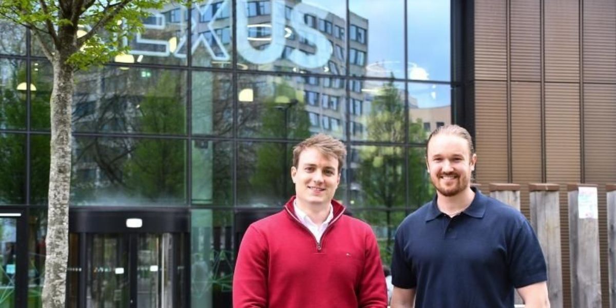 Lyndon Timings-Thompson and James McBride are pictured outside Nexus on the University of Leeds campus