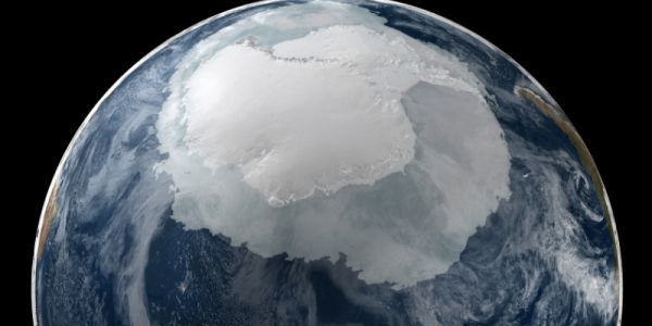 A view of the Earth with the full Antarctic region visible.