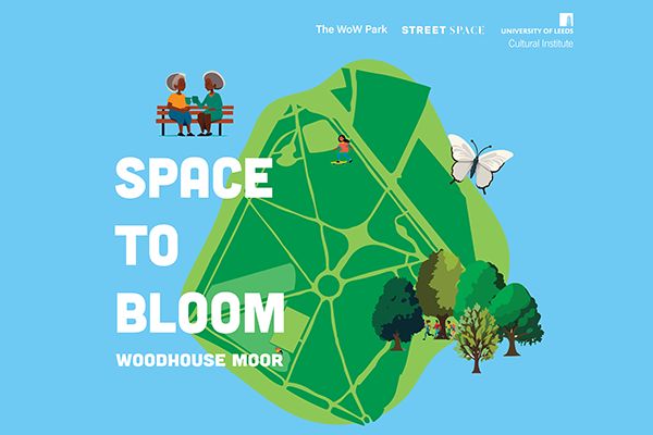 Illustration of Woodhouse Moor park with text that says Space To Bloom.