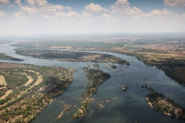 An aerial shot of the Zambezi river