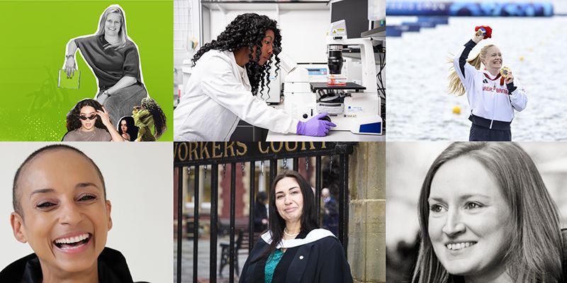 A collage of six Leeds women in different locations