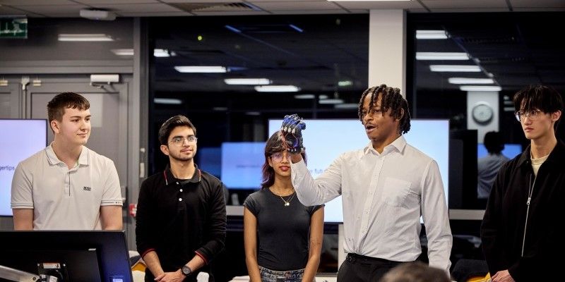 Students pitching their ideas to the panel of experts.