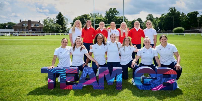 Group shot of the GB Sevens women's squad at Sports Park Weetwood