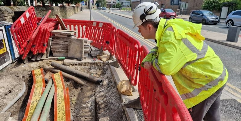 Alex is inspecting some roadworks on Clay Pit Lane in Leeds city centre.